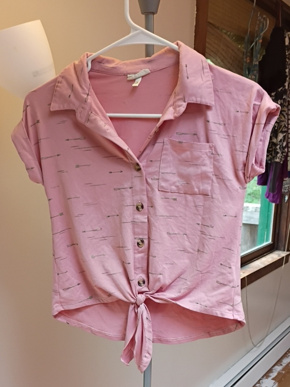 Pink Tie-Front Button-Up Girl's Top